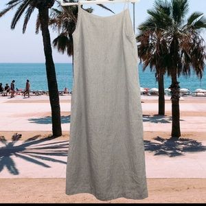 Linenfox Striped Linen Maxi Dress Pockets M